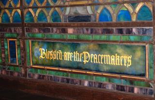 detail of Tiffany window, Blessed 
Are the Peacemakers